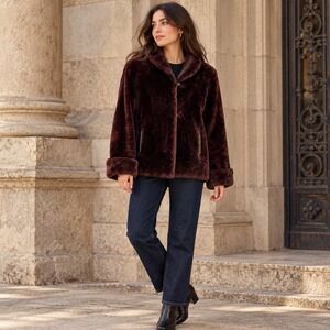 Vintage Marshall Field & Company Burgundy Brown Faux Fur Jacket S/M